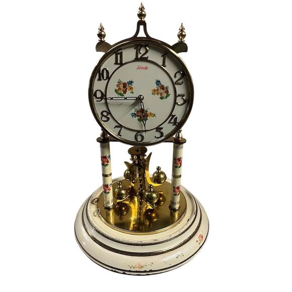 Vintage German Anniversary Clock with Glass Dome Floral Design - Untested - Picture 2 of 6